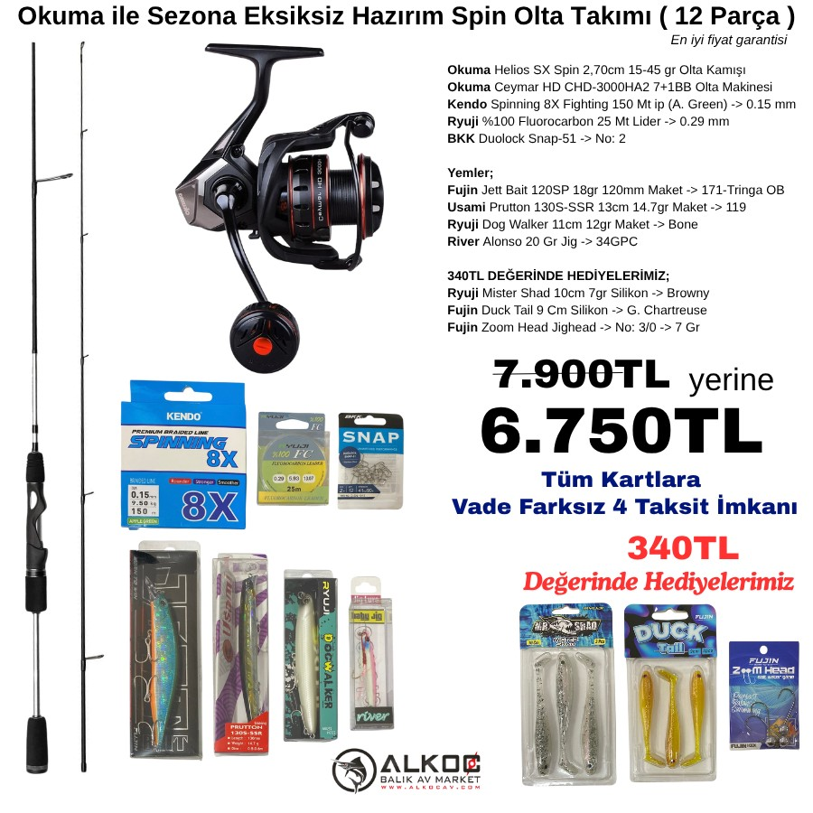 Okuma ile Sezona Eksiksiz Hazırım Spin Olta Takımı ( 12 Parça )