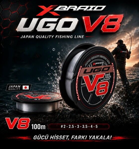 YGK X061 F-UGO V8 Hard FC Fluorocarbon Misina 100 Mt