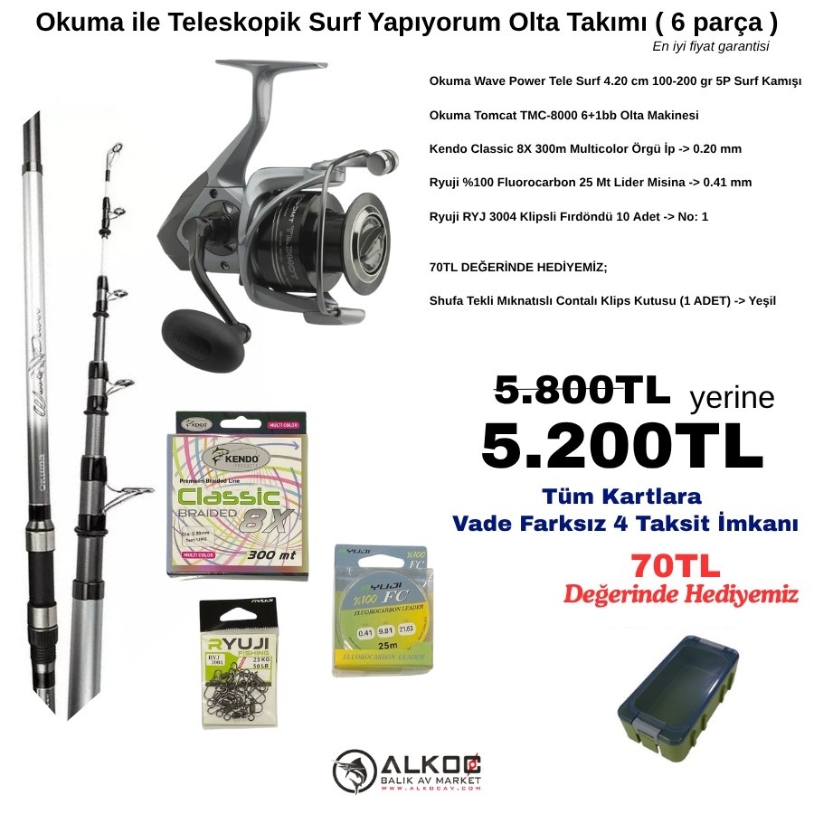 Okuma ile Teleskopik Surf Yapıyorum Olta Takımı ( 6 parça )