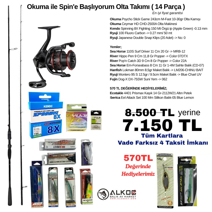 Okuma ile Spin'e Başlıyorum Olta Takımı ( 14 Parça )