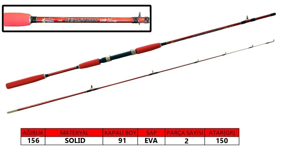 Captain 1498 Shirasu Boat 165 Cm 150 Gr 2 Parça Solid Tekne Kamışı