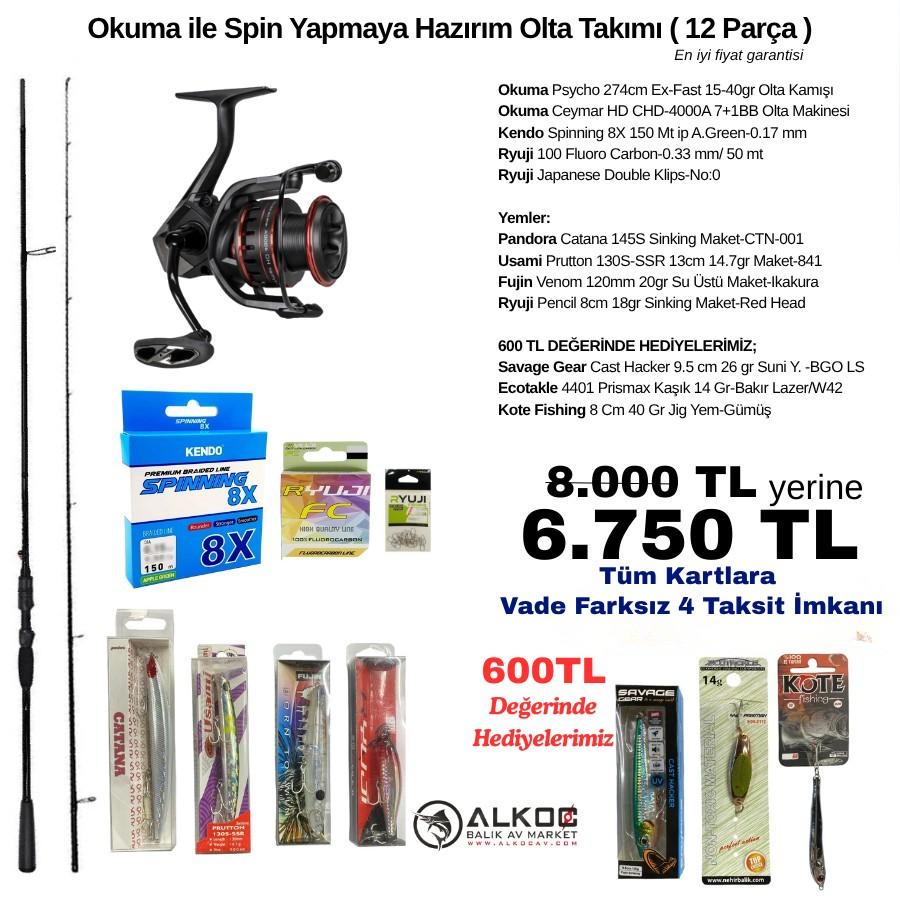 Okuma ile Spin Yapmaya Hazırım Olta Takımı ( 12 Parça )