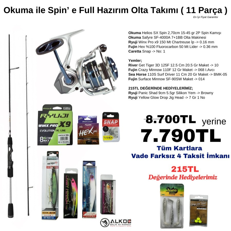 Okuma ile Spin’ e Full Hazırım Olta Takımı ( 11 Parça )
