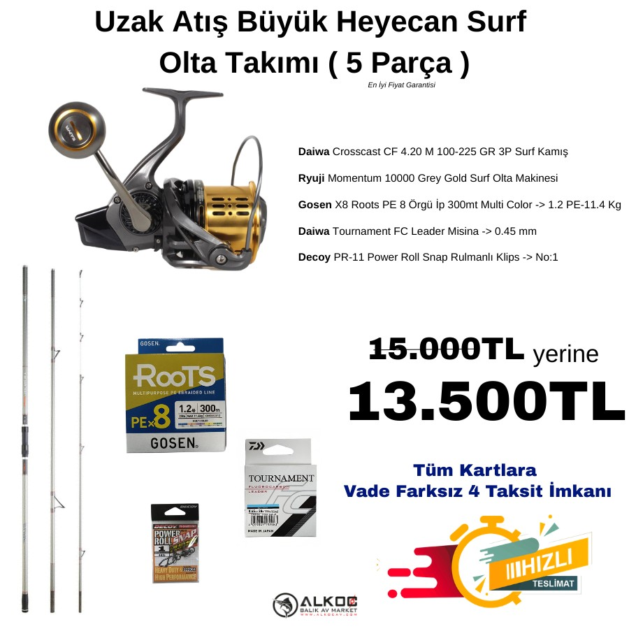 Uzak Atış Büyük Heyecan Surf Olta Takımı ( 5 Parça )