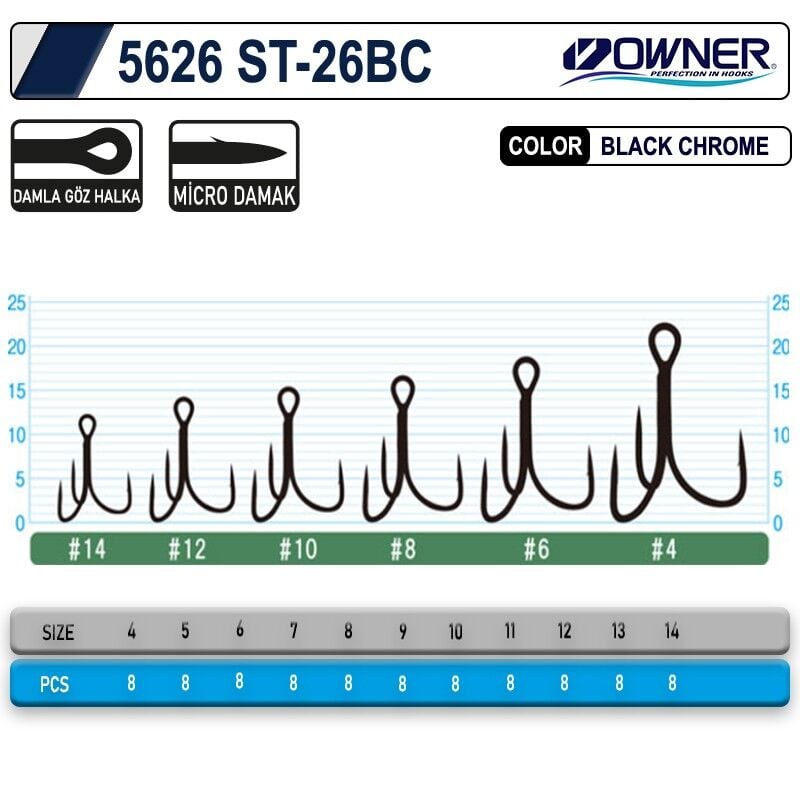 Owner 5626 St-26BC L Üçlü İğne Black Nikel