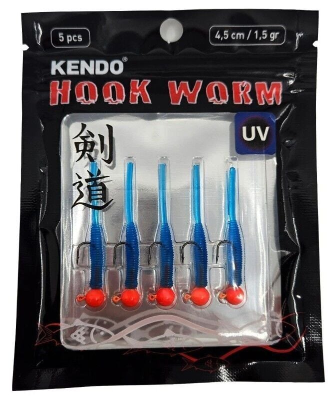 Kendo Hook Worm Jighead+Lrf Silikonu 1.5 GR+4.5 CM 5 Adet