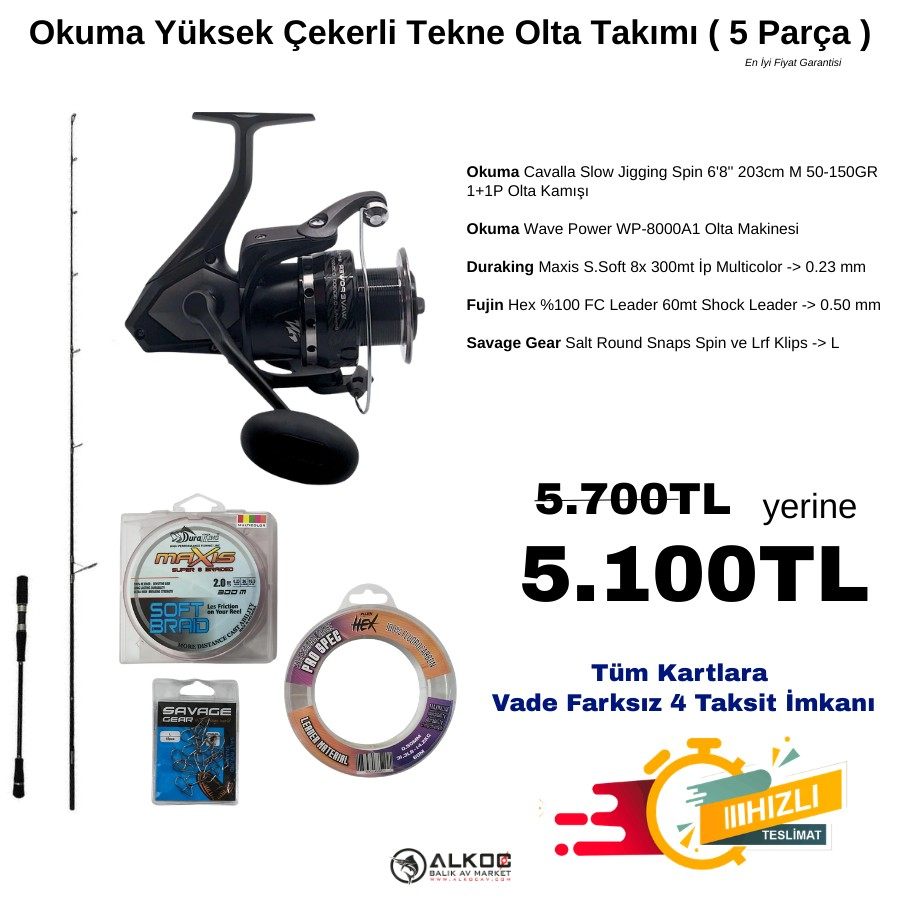 Okuma Yüksek Çekerli Tekne Olta Takımı ( 5 Parça )