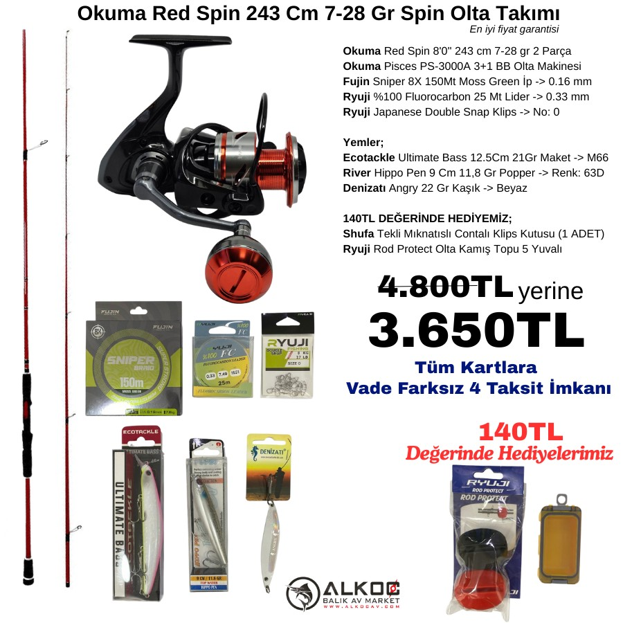 Okuma Red Spin 243 Cm 7-28 Gr Spin Olta Takımı