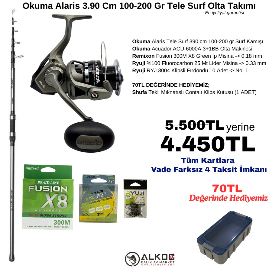 Okuma Alaris 3.90 Cm 100-200 Gr Tele Surf Olta Takımı