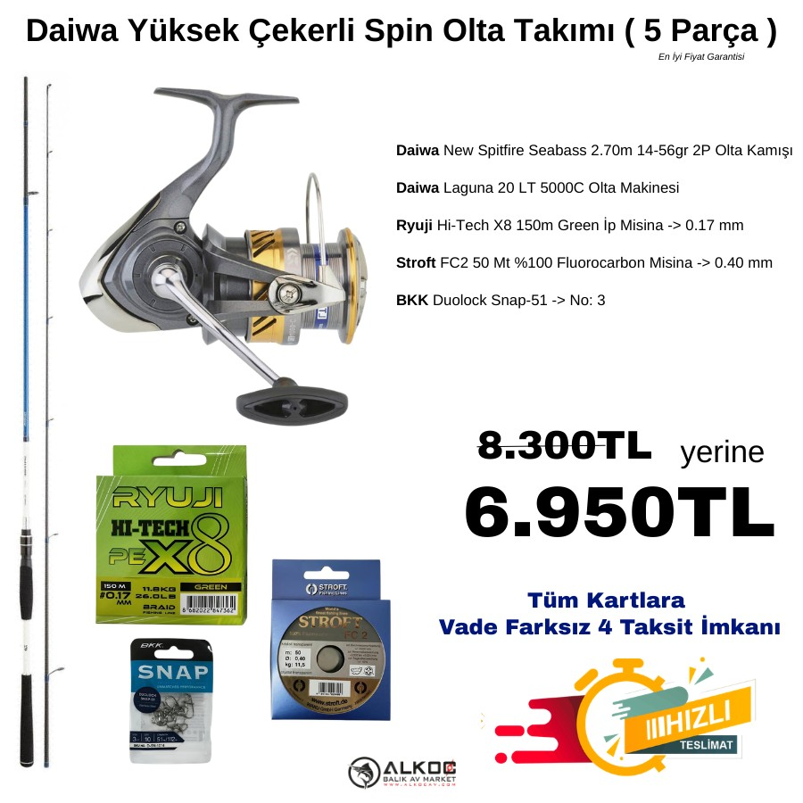 Daiwa Yüksek Çekerli Spin Olta Takımı ( 5 Parça )