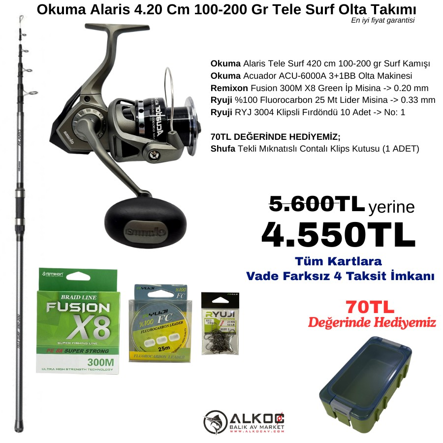 Okuma Alaris 4.20 Cm 100-200 Gr Tele Surf Olta Takımı