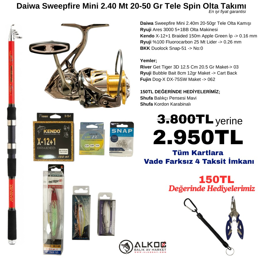 Daiwa Sweepfire Mini 2.40 Mt 20-50 Gr Tele Spin Olta Takımı