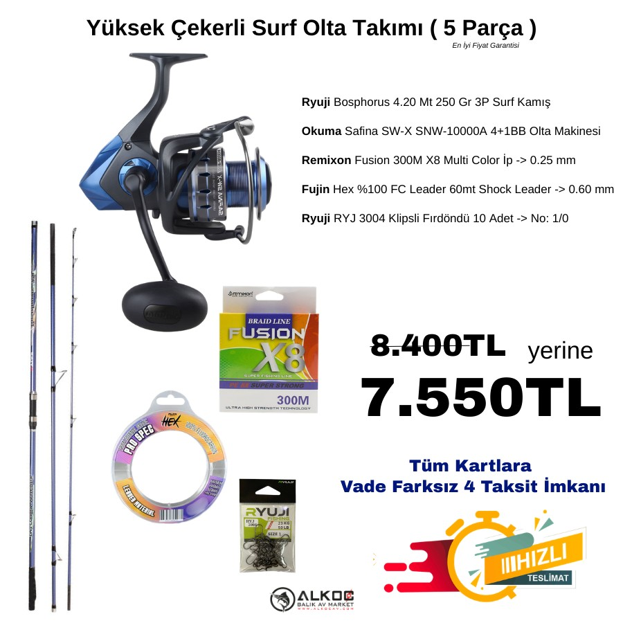 Yüksek Çekerli Surf Olta Takımı ( 5 Parça )