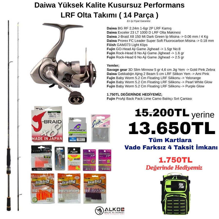 Daiwa Yüksek Kalite Kusursuz Performans
LRF Olta Takımı ( 14 Parça )