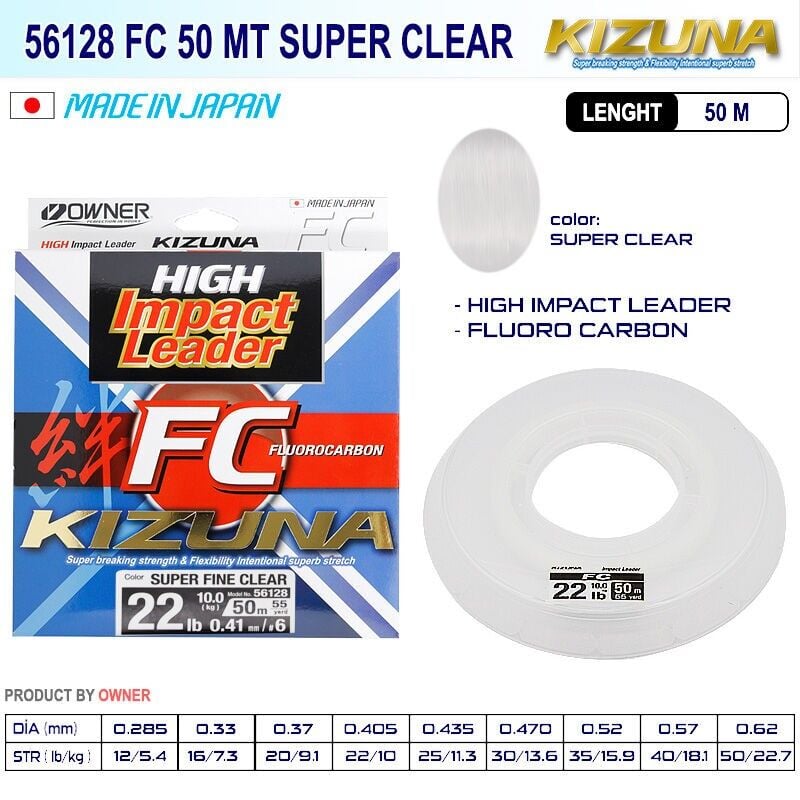Owner Kizuna 56128 Fc 50mt Super Clear Florocarbon Misina