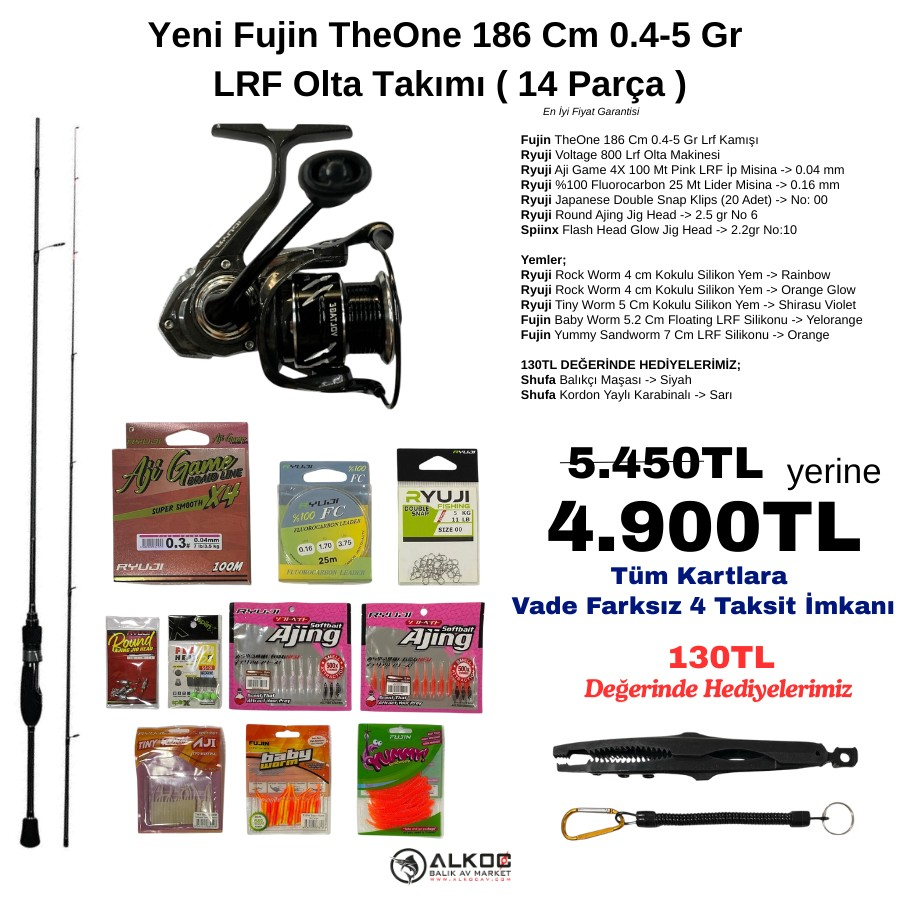 Yeni Fujin TheOne 186 Cm 0.4-5 Gr 
LRF Olta Takımı ( 14 Parça )