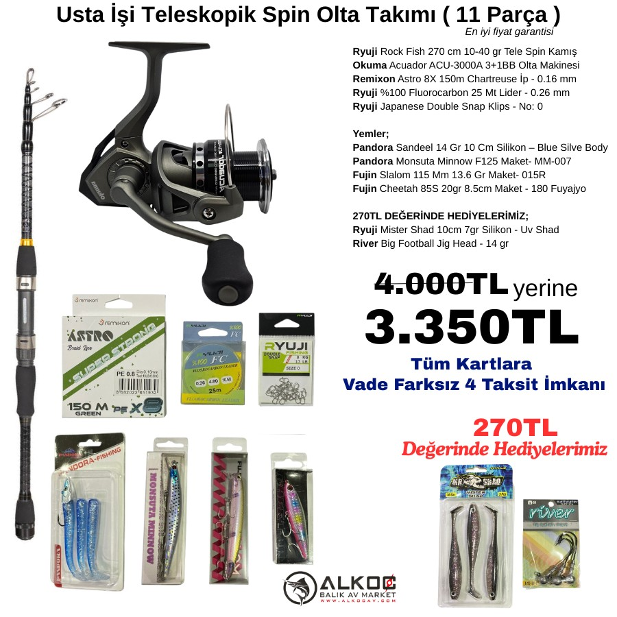 Usta İşi Teleskopik Spin Olta Takımı ( 11 Parça )