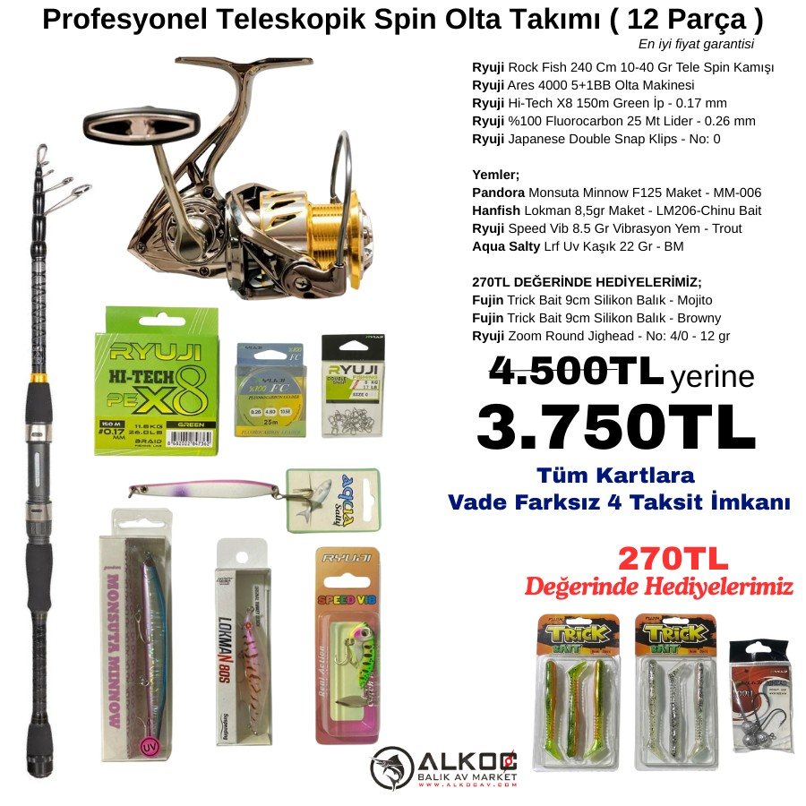 Profesyonel Teleskopik Spin Olta Takımı ( 12 Parça )